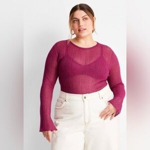 NWT Future Collective Sheer Pink Bell Sleeve Sweater plus size 3X Jenny K Lopez